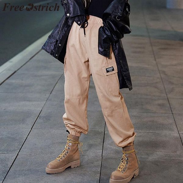 

women's pants & capris ostrich women high waist pocket trend sports versatile loose fitness elastic full length, Black;white