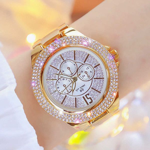 Big Dial Relógios Mulher Famoso Marca Diamante Diamante Mulheres Relógios Vestido Elegante Feminino Golden WristWatch Relogio Feminino 210527