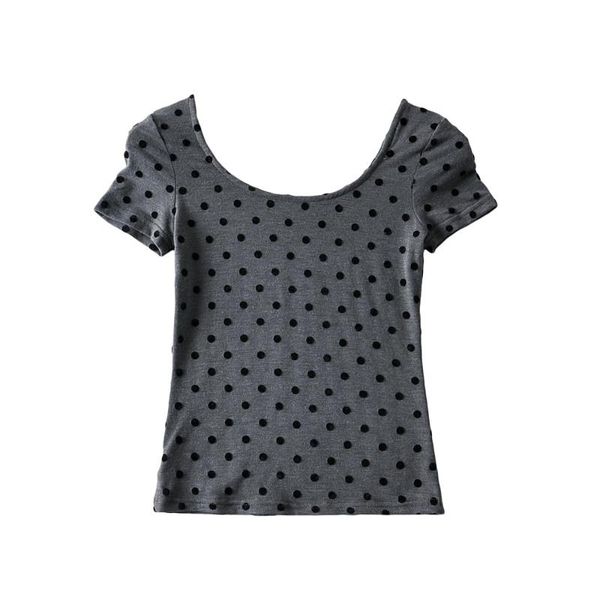 

spring and summer women's t-shirt polka dot low collar casual, White