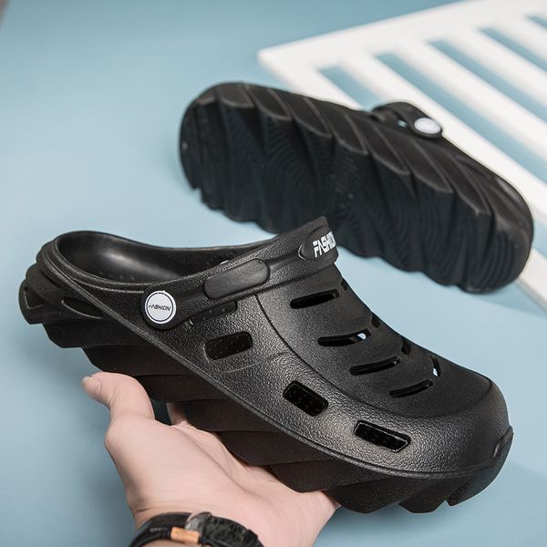 

wholesale 2021 summer personality slippers outdoor beach hole shoes men flip flop no brand non slip sandals slipper 19nk-2173, Black