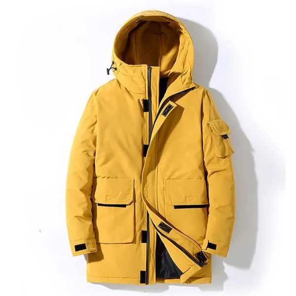 

2021 winter down jacket men's mid-length duck outdoor trend tooling thick coat, Black