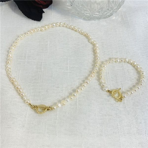 

luxury pearls necklace bracelet designer natural baroque shaped freshwater gold vintage french fashion jewelry set charming accessories for, Silver