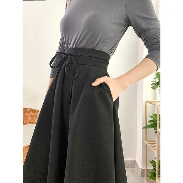 

skirts 2021 women skirt autumn high-waist a-line black casual all-match waist repair crotch mid-length