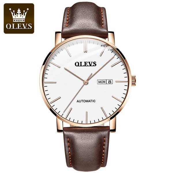 

popular olevs fashion casual fire automatic watches men luxury mechanical waterproof men reloj hombre 5882, Slivery;brown