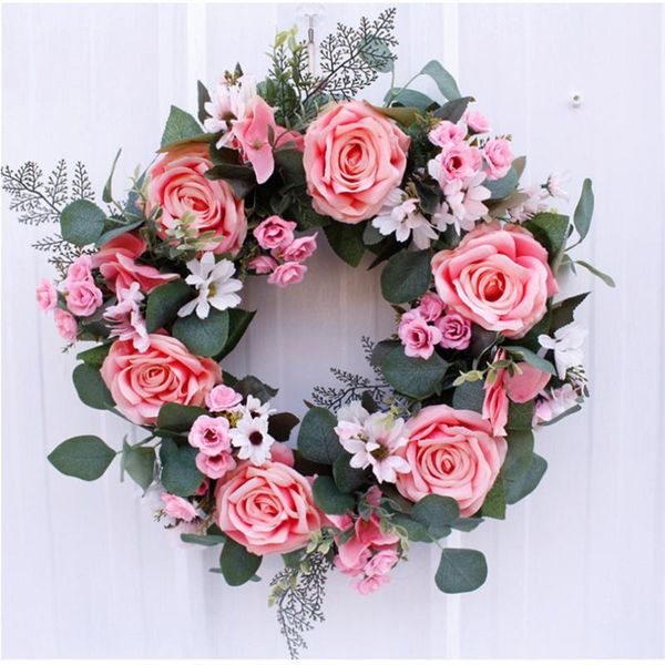 

door wreath rose home wedding garden party decor hanging silk flower colorful diy artificial garland decorative flowers & wreaths
