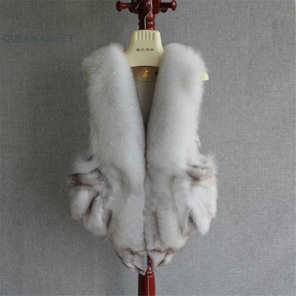 

real fur vest rich long big collar gilet overcoat outwear women's & faux, Black