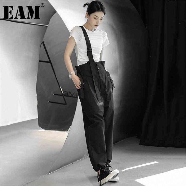 

[eam] high elastic waist black sashes straps casual trousers loose fit pants women fashion spring autumn 1dd7713 21512, Black;white