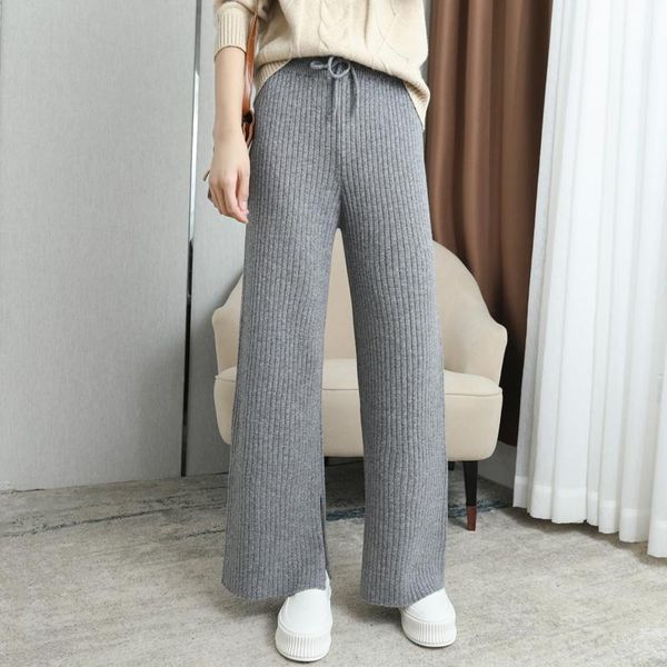 

ladies cashmere and wool pants 2021 autumn winter soft high-waist knitted women's thick wide-leg & capris, Black;white