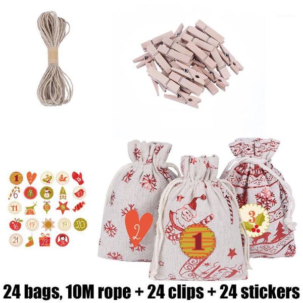 

christmas decorations 24pcs xmas pattern candy gift bag 1-24 advent calendar bundle with label&rope packaging bags