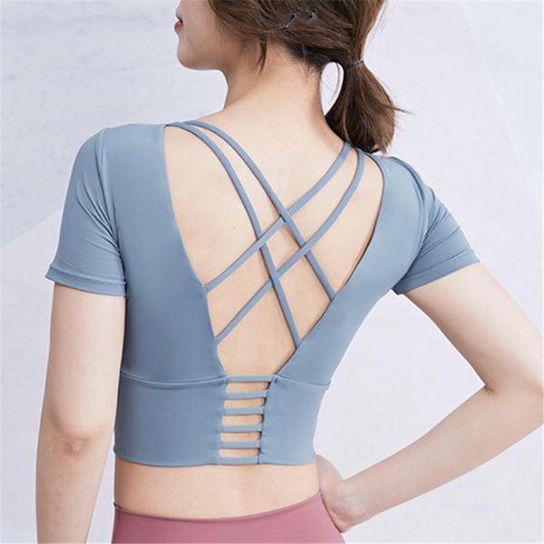 

yoga outfit shirts workout open back long sleeve crop women spring autumn gym cross sports shirt short summer
