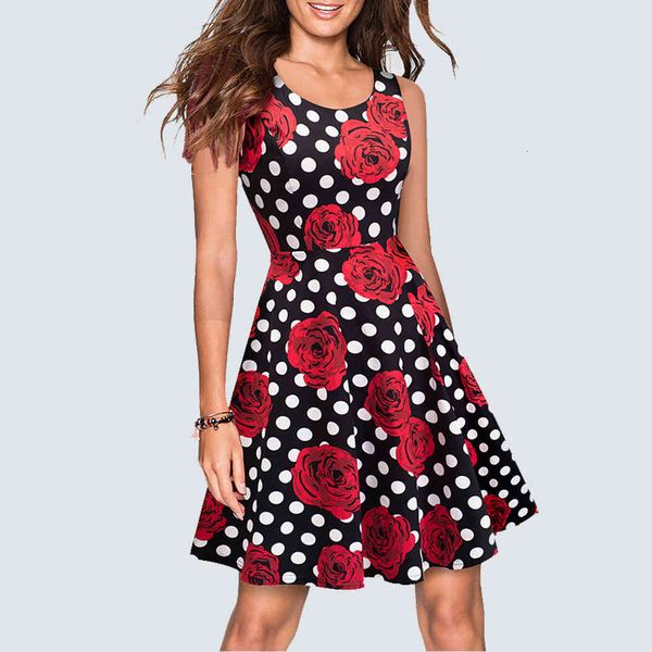 

dresses women summer sleeveless casual mini party vintage retro floral print pinup swing a-line ha063, Black;gray