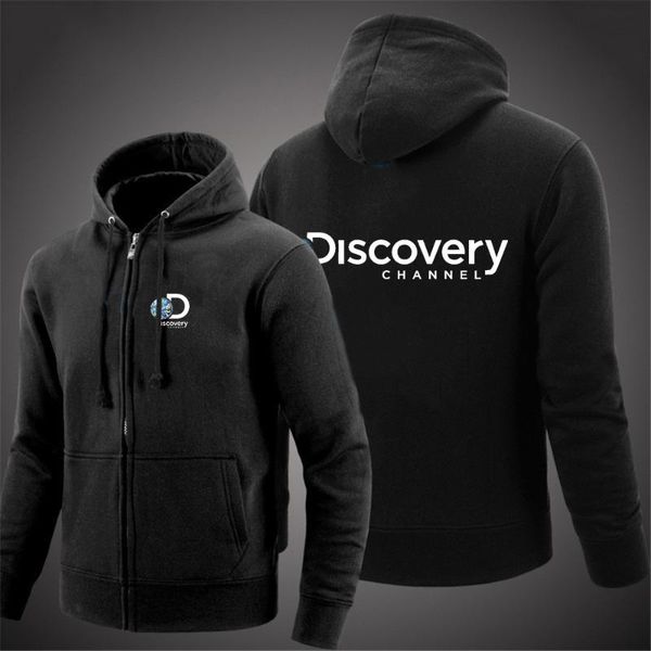 

men's hoodies & sweatshirts discovery channel logo 2021 fashionable print men plain zipper up jackets hooded outerwears boutique, Black