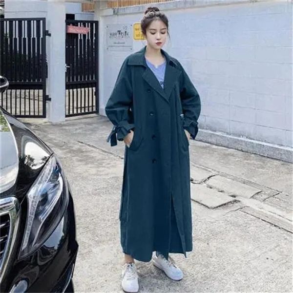 

women's trench coats windbreaker mid-length 2021 spring and autumn korean british coat loose student jacket thin slim youth, Tan;black