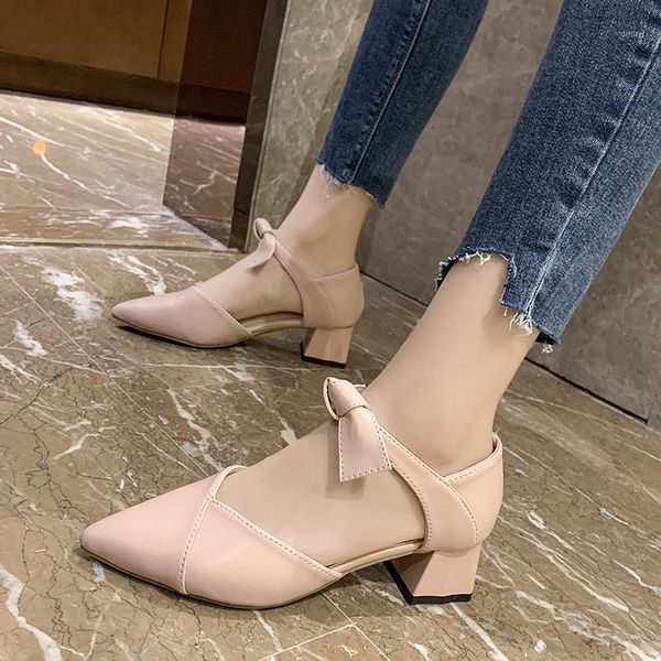 

dress shoes women's fashion bowknot square heels soft pu leather pointed toe pumps women 2021 beige shallow single zapatillas mujer, Black