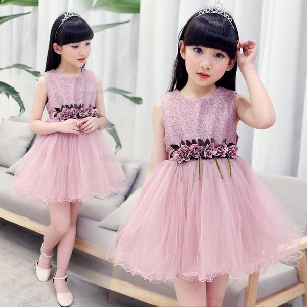 

girl's dresses girls 2021 baby kids flower wedding birthday party dress summer cute sleeveless princess tutu 6 8 10 12 years, Red;yellow