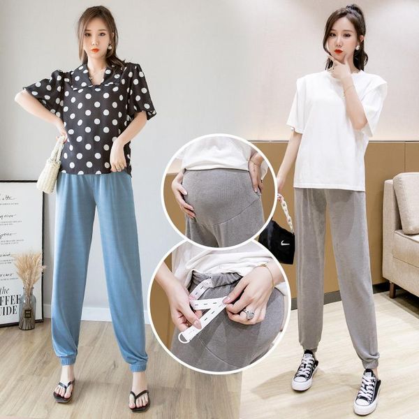 

maternity bottoms 6035# pants spring autumn casual loose high waist comfy belly support elastic trousers, White