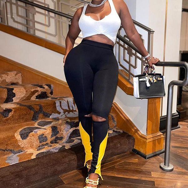 

women's pants & capris bkld high waist panelled sporty fitness leggings women tight-fitting long 2021 knee hole hollow out outdoor swea, Black;white