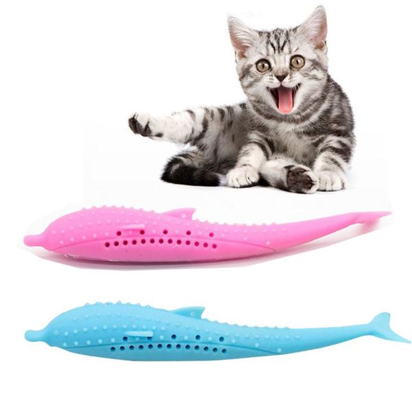 

silicone cat chew toys pet catnip molar teeth cleaning simulation fish shape training interactive toy for kitten toothbrush