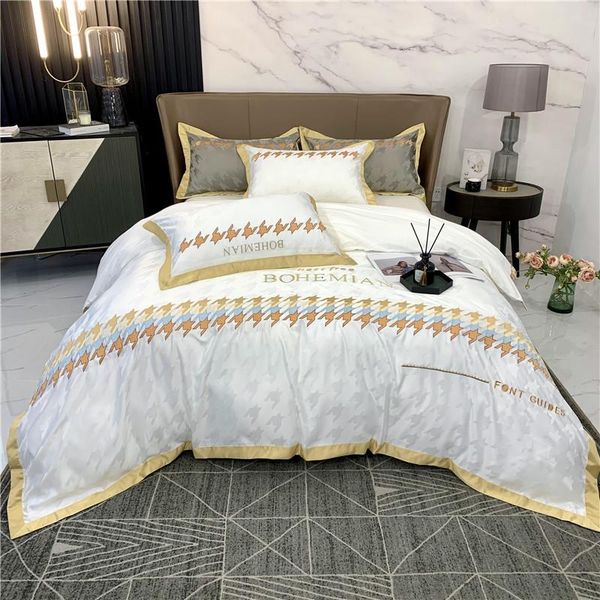 

bedding sets luxury white pink blue gray green embroidery cotton set washed silky jacquard duvet cover flat/fitted sheet pillowcases