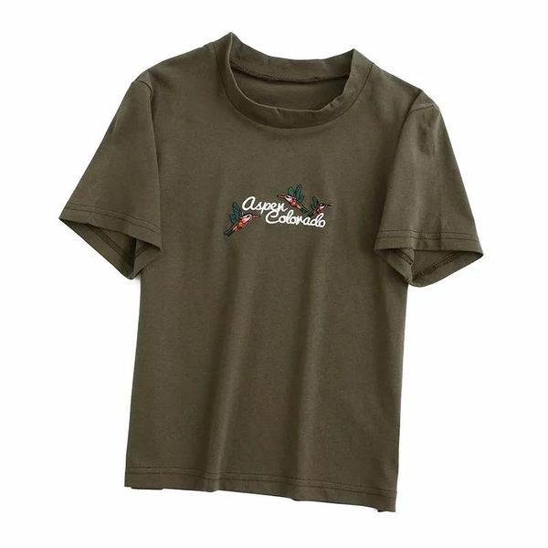 

women embroidery front short sleeve crop t-shirt women's, White