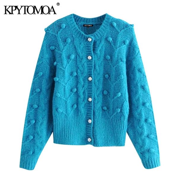 

women fashion faux pearl buttons pom knitted cardigan sweater vintage long sleeve female outerwear chic 210420, White;black