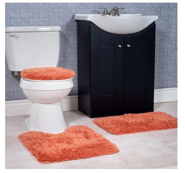 

home 67-14-w 3-piece super plush non-slip bath mat rug set 3 piece 1 mat, contour toilet lid mats