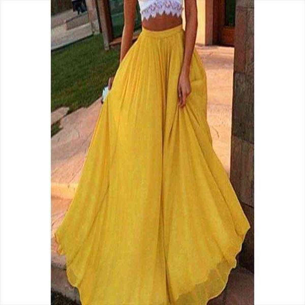 

chiffon long elastic waist women skirt pleated a line maxi beach boho vintage high summer faldas saia, Black