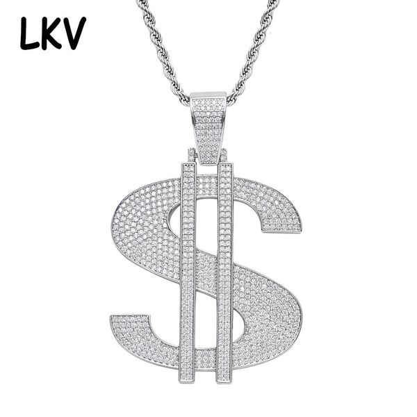

hip hop jewelry large dollar symbol pendant street personality trendy aggressive zircon necklace, Silver