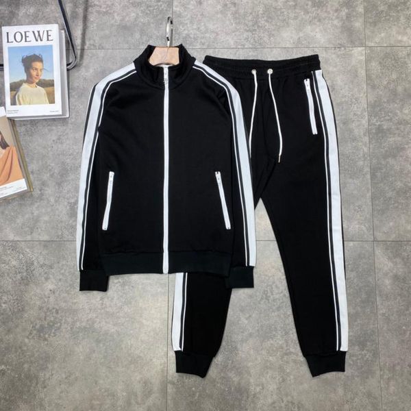 

men's tracksuits 2021 autumn and winter retro sports casual suit classic black white webbing stitching male female couple, Gray