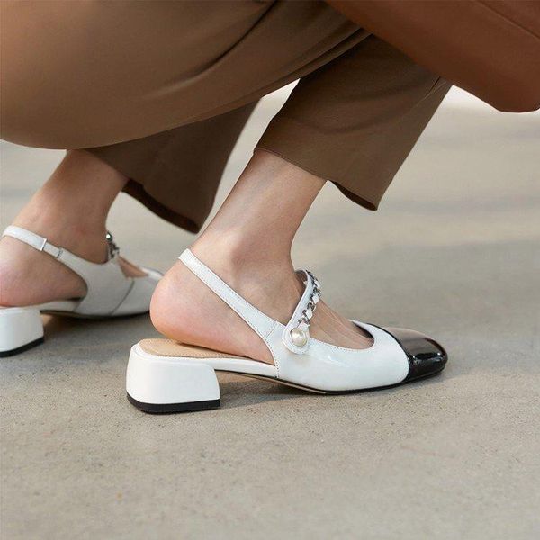 

french women mary jane shoes thick heel square sandals fashion women's slippers chaussure femme female dress, Black