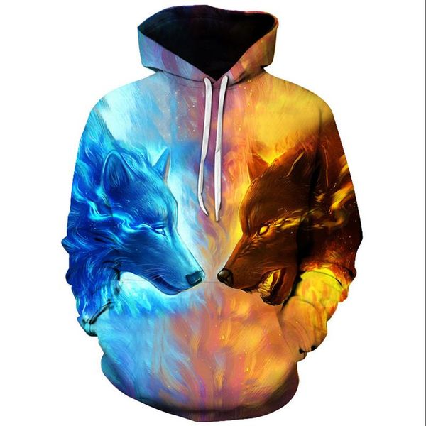 

men's hoodies & sweatshirts gelo e fogo lobo 3d impresso das mulheres dos homens masculino 2021 novos jaquetas casacos pulover streetwe, Black