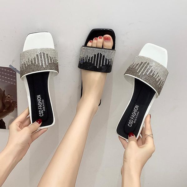 

bling crystal sewing slippers women summer flat leopard comfortable shoes ladies non slip footwear slides pu, Black