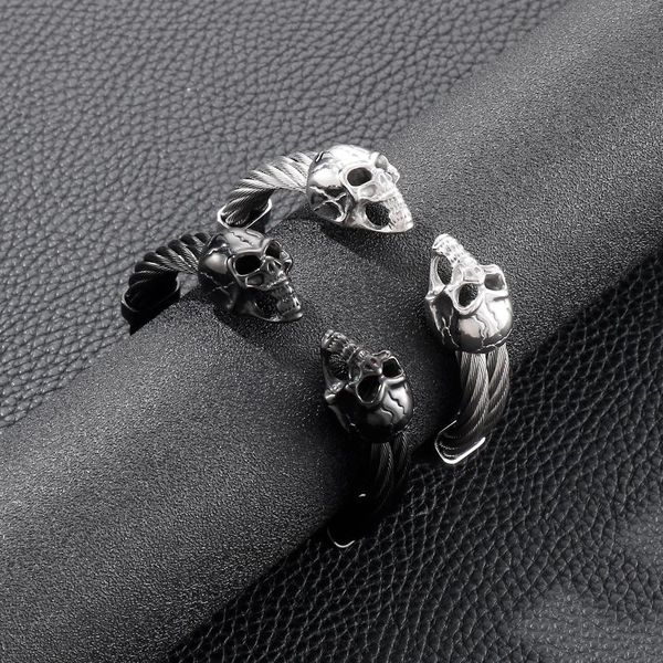 

bangle stainless steel skull bangles jewelry fashion accessories viking bracelet men wristband cuff bracelets for punk, Black
