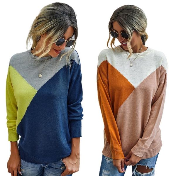 

women's sweaters women long sleeve knitted sweater stitching color block jumper pullover tunic casual streetwear female outfit, White;black