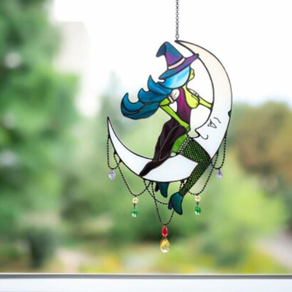 

novelty items halloween witch on moon decor stained suncatcher window hangings outdoor wall art home decoration sasw666