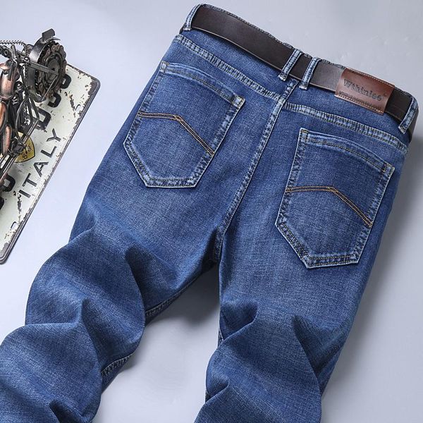 

men's jeans 2021 autumn winter fashion korean business casual loose straight pants classic brand male stretch denim trousers, Blue