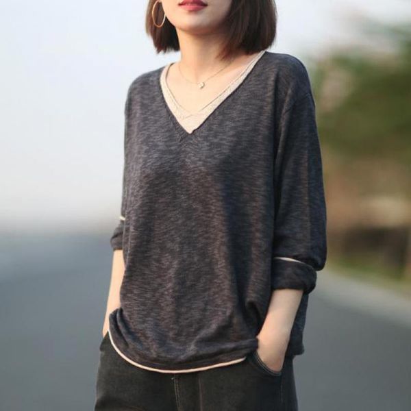 

johnature casual pullovers women clothes autumn sweater v-neck full sleeve solid color knitted concise women sweaters 210521, White;black