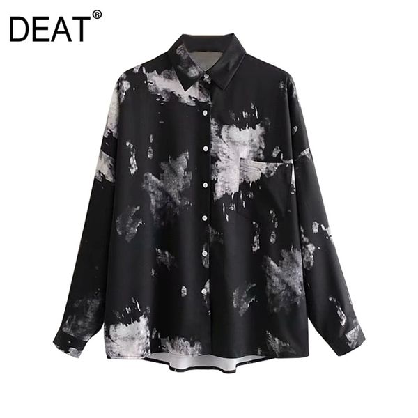 

[deat] spring fashion turn-down collar long sleeve printing single-breasted looseelegant women shirt 13c257 210527, White