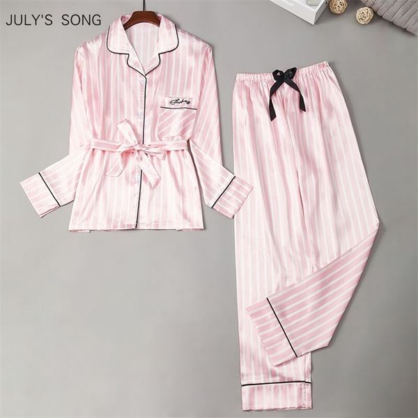 

july's song faux silk women pajamas set 2 pieces satin stripes polka dot printed sleepwear long sleeves autumn homewear 210924, Black;red