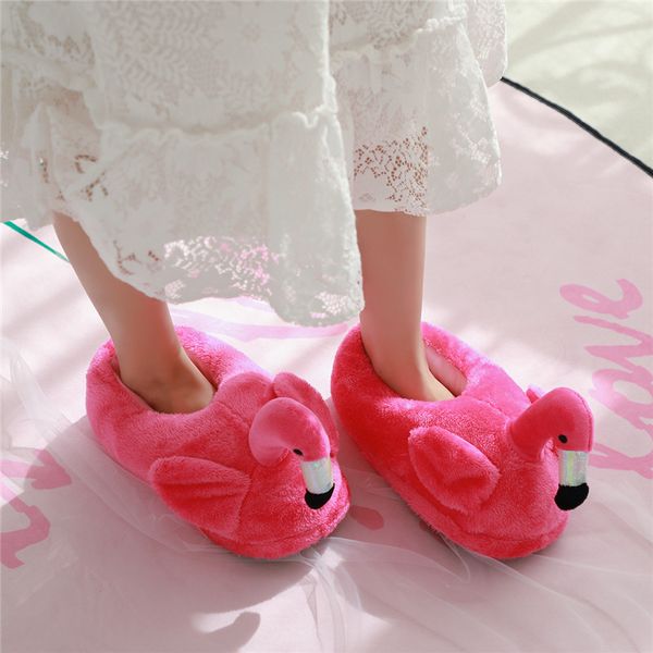 

cartoon flamingo slippers pink girl heart plush home korean autumn and winter indoor floor bag heel cotton shoes
