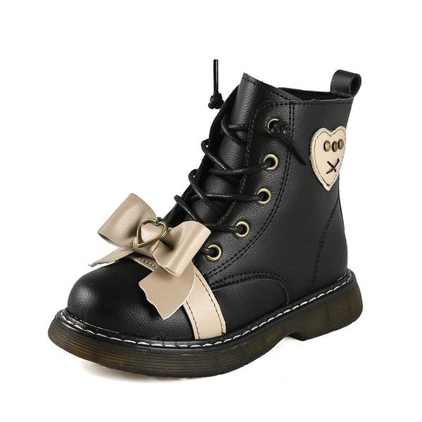 

kids boots children shoes girls footwear autumn winter short boot leather bow princess wear b8992, Black;grey