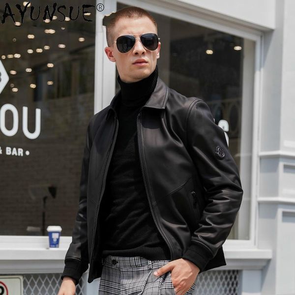 

men's leather & faux ayunsue autumn and winter jacket men clothing genuine sheepskin jackets casual short coat male ropa hombre lxr1041, Black