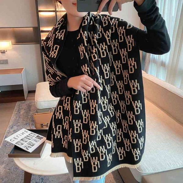 

scarf neckerchief scarves letter imitation cashmere female 2021 jacquard decoration air conditioning shawl thickened bib short beard tassel, Blue;gray