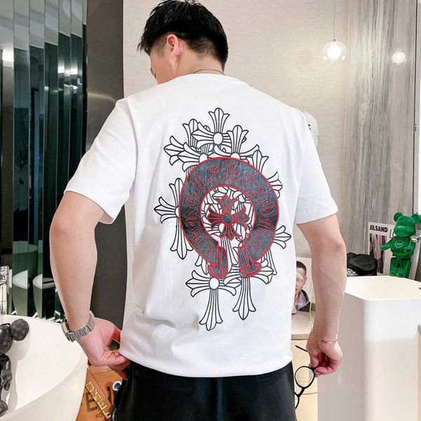 

cross toxic round summer leather crosin neck horseshoe casual half sleeve cotton men's and women's loose t-shi, White;black