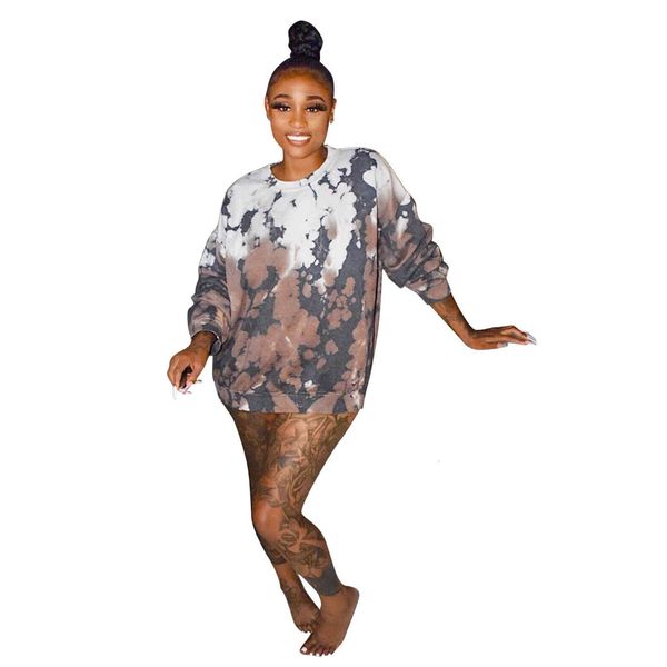 

women tie dye hoodies loose spring autumn gradient long sweatshirt famale crew neck long sleeve clothes, Black