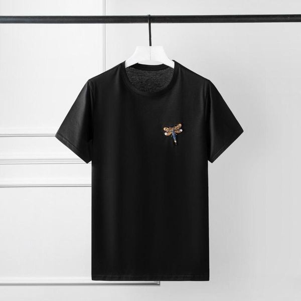 

men's t-shirts 100% cotton mens luxury dragonfly beading short sleeve plus size 3xl 4xl slim fit man, White;black