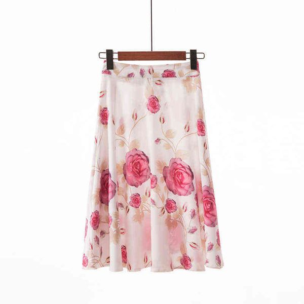 

skirts print in spring summer shows thin high waist mid length large swing and fashionable pleated skirt, Black
