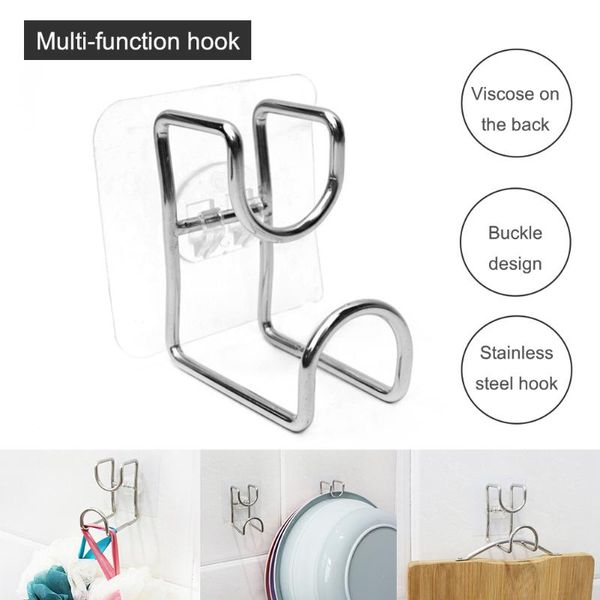 

hooks & rails wall mounted strong adhesive hook door sticky hanger holder stainless steel wash basin kitchen bathroom