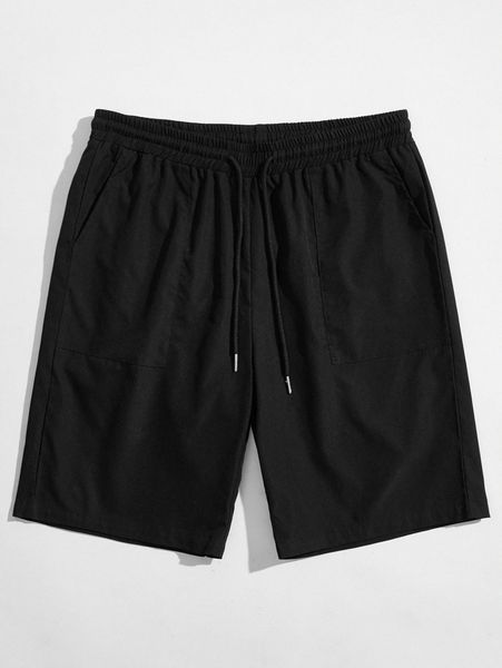 

men solid drawstring waist shorts t2xl#, Black