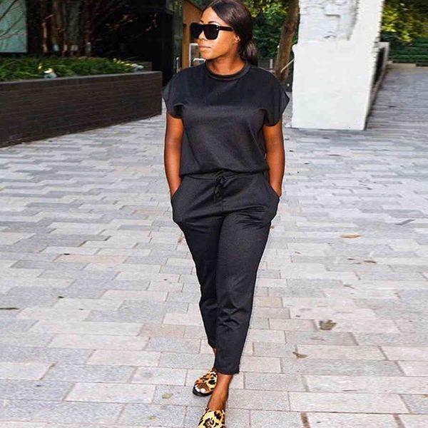 

summer simplicity solid color short sleeve ladies high-rise slim lace-up fashion suit girl plus size seven pants, White;black